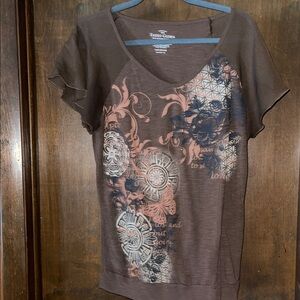 Faded Glory Brown Graphic Short Sleeve Top